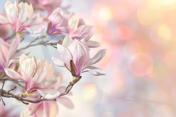 Fototapeta premium Spring Magnolia Blossoms, Perfect for Text on a Soft Pastel Blurred Background