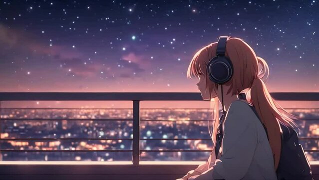 Lofi animation 3d cartoon character girl listening to music in animation style, anime girl animation, lofi girl music, relaxing mind, - Seamless loop animation, created using AI Generative Technology	