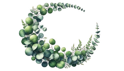 rectangle frame of Watercolor eucalyptus leaves isolated on transparent background