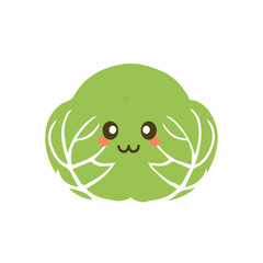 Smiling cabbage character in kawaii style