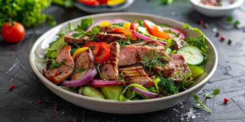 fresh vegetable salad with meat  Generative AI