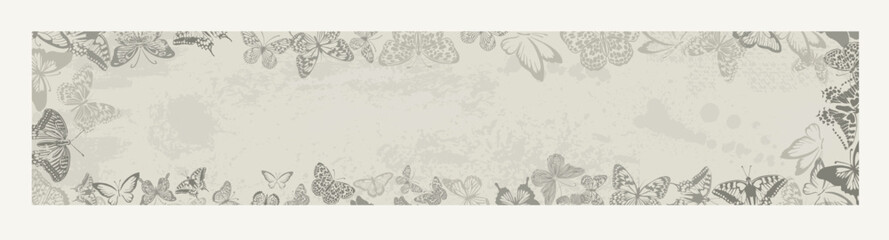 Background long horizontal frame with vintage beige butterflies. hand drawing. Not AI, Vector illustration