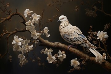Fototapeta premium Peaceful Turtle dove branch. Tree ground. Generate Ai