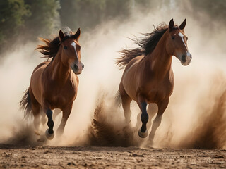 A Wild Run of Chestnut Horses.