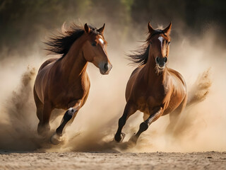 Horses Unleashed in a Dusty Gallop.