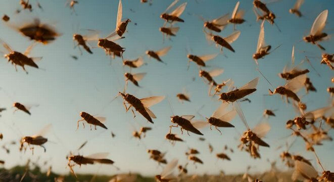 Locust plague in the countryside.