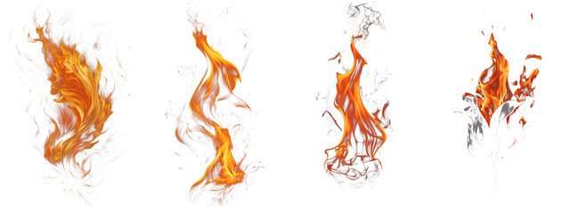 Captivating Fire Flame Set, Exquisitely Isolated on a Transparent Background. Discover the Dynamic Elegance of Perfectly Rendered Flames for Your Next Creative Project.