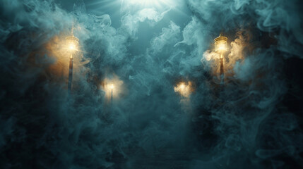 Searchlight smoke background depicted as a scene from a fantasy novel
