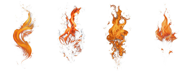 Vivid Fire Flame Collection: A Diverse Set Isolated on Transparent Background, Perfect for Dynamic Design Elements.
