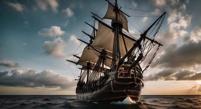 Spanish galleon sailing in the sea.