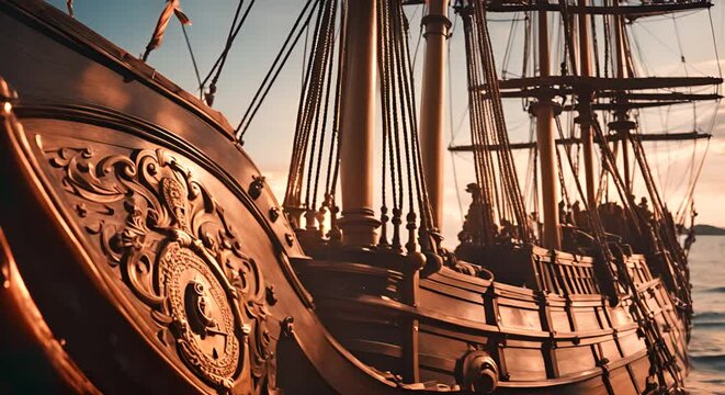 Spanish galleon sailing in the sea.