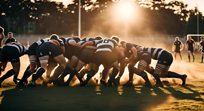 Rugby players in a match.