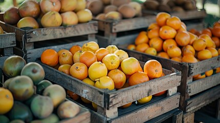 The image probably depicts various fruits displayed for sale at a local farmers market. This setting typically showcases fresh, seasonal produce directly sourced from local farms, offering a diverse 