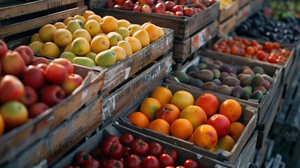 The image probably depicts various fruits displayed for sale at a local farmers market. This setting typically showcases fresh, seasonal produce directly sourced from local farms, offering a diverse 