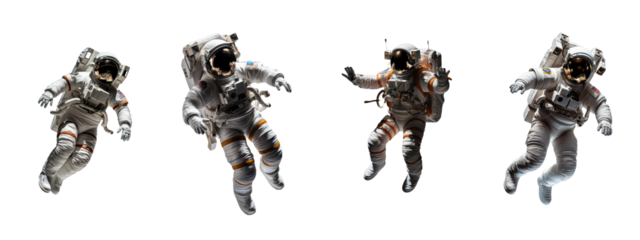 Celestial Explorers: A Collective of Astronauts in Suits, Artfully Displayed on a Transparent Background. Capture the Intrigue of Space with This Unique and Detailed Illustration Set.