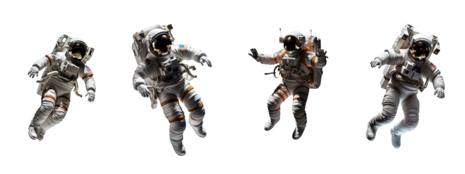 Celestial Explorers: A Collective of Astronauts in Suits, Artfully Displayed on a Transparent Background. Capture the Intrigue of Space with This Unique and Detailed Illustration Set.