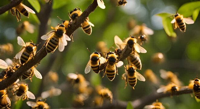 Bees in a honeycomb.