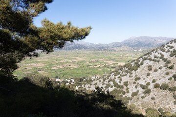landscape views of a green field in crete 