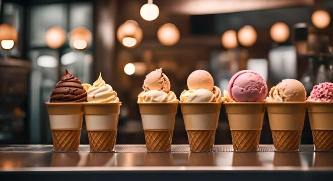 Ice cream in an ice cream shop.