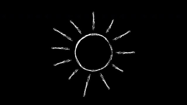 Sun symbol hand-drawn scribble animation. Pen marker doodle style. Sketched motion element. Loop. Embedded alpha channel.