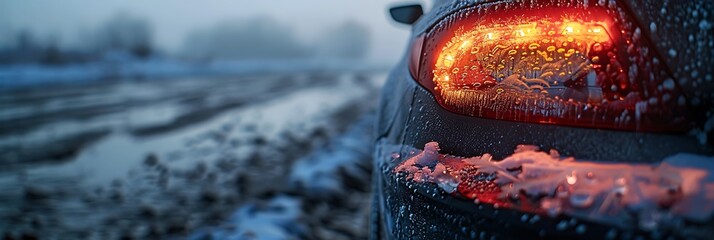 A closeup of a patch of ice on a taillight of a vehicle realistic nature and landscape