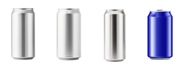 Set of 330 ml Aluminum Soda Cans on Transparent Background - Ideal for Mockups and Beverage Demonstrations. Sleek, Ready-to-Use Collection for Design and Product Display.