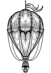 vintage air balloon transport sketch engraving PNG illustration. T-shirt apparel print design. Scratch board imitation. Black and white hand drawn image.