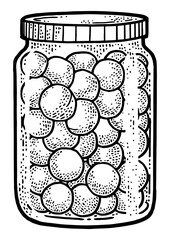 canned cherries in a glass jar sketch engraving PNG illustration. T-shirt apparel print design. Scratch board imitation. Black and white hand drawn image.
