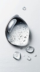 Close-up of water droplets, white background, mineral resources