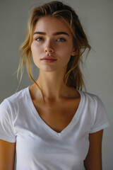 Fototapeta premium A beautiful woman in a white t - shirt.