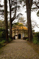 Beautiful Colorful Buildings in the Pena Palace Garden in Sintra Portugal
