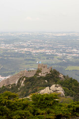 View of the Moorish Castle from the Moorish Castle in Sintra Portugal