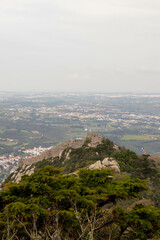 View of the Moorish Castle from the Moorish Castle in Sintra Portugal