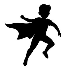 a boy playing superhero vector silhouette white background
