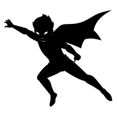 a boy playing superhero vector silhouette white background