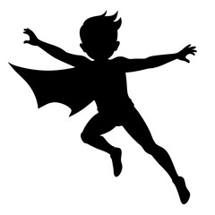 a boy playing superhero vector silhouette white background