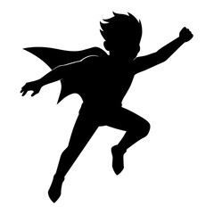 a boy playing superhero vector silhouette white background