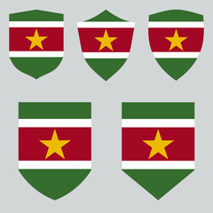 Set of Suriname Flag in Shield Shape Frame