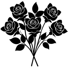 a bundle of black silhouette vector images featuring decorative roses with leaves clipart