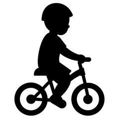 Obraz premium A little boy ride a bicycle vector silhouette, black color silhouette, white background