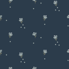 Daisy meadow dark blue background retro color flowers tender seamless pattern. Fabric floral design.