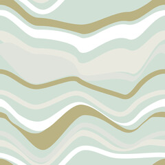 Waved lines seamless patterns with variated width strokes green grass and pale color pattern vector. Abstract texture design
