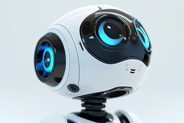 A robot with blue eyes and a white face