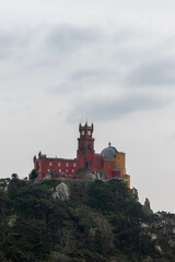 Obraz premium View of the Colorful Sintra Castle from the Moorish Castle in Sintra Portugal