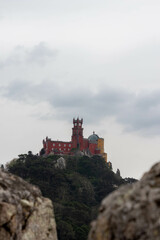 Obraz premium View of the Colorful Sintra Castle from the Moorish Castle in Sintra Portugal