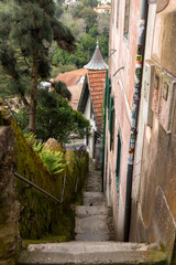 View of People Walking Down a Narrow Street with Colorful Buildings in the Background of Sintra...