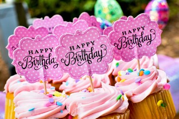 Happy Birthday typography vector design for greeting cards and poster with balloon, confetti and...