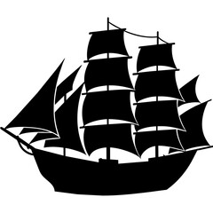 big sailboat ship vector silhouette, black color silhouette, white background (7)