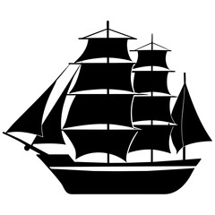 big sailboat ship vector silhouette, black color silhouette, white background (11)