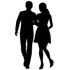 Couple of young guy and girl are walking with keep hand on other person modern pose vector silhouette